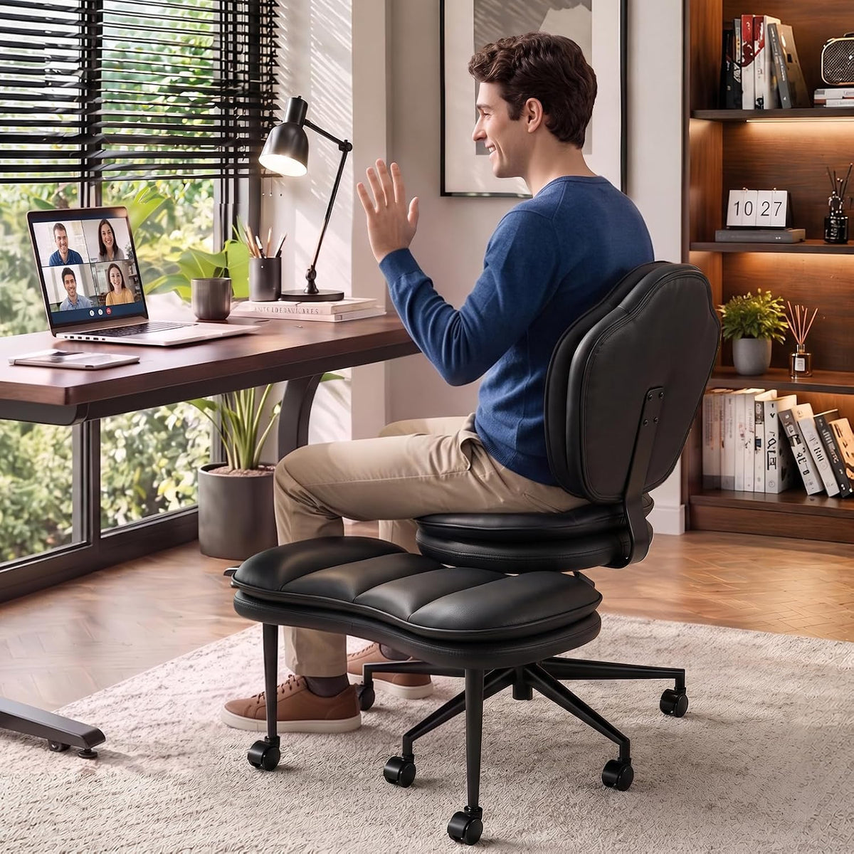 planeora cross legged office chair lifestyle variant black 01